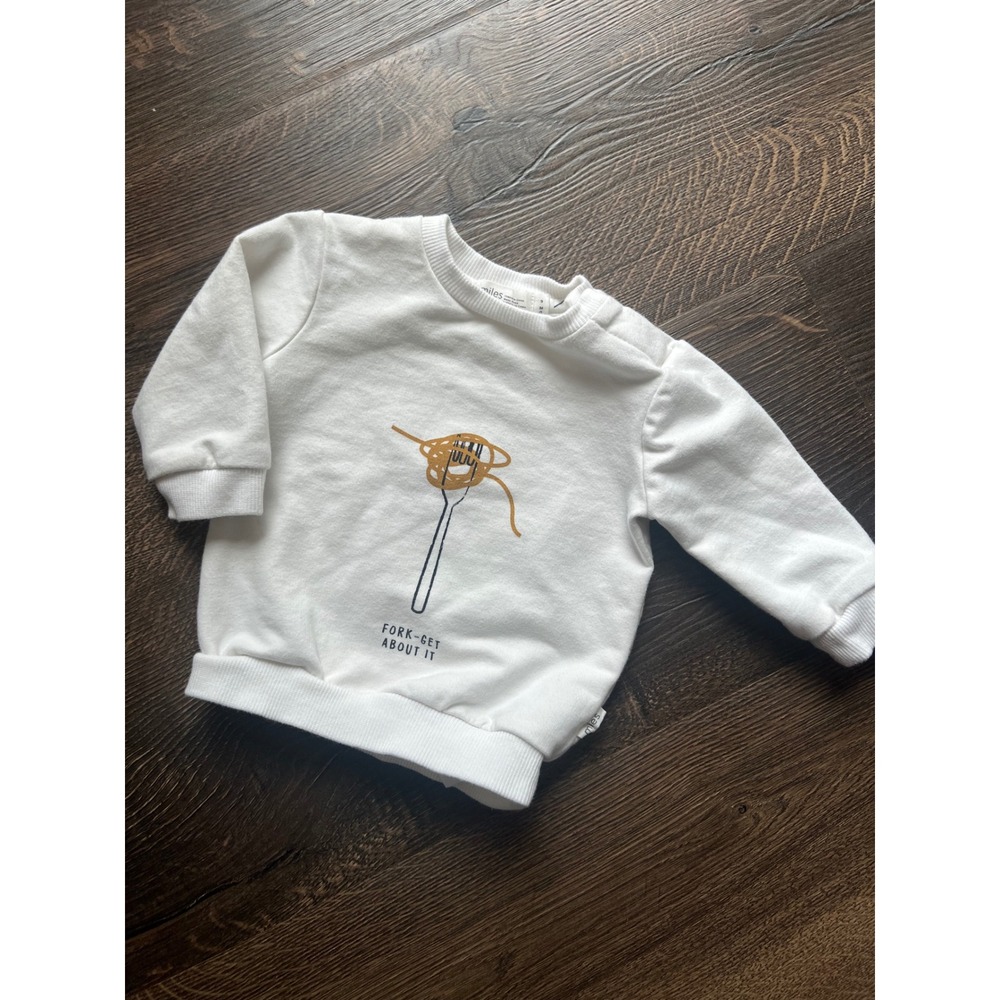 Miles Baby Kids Sweatshirt Graphic "Fork-Get About It"‎ White Size 3M